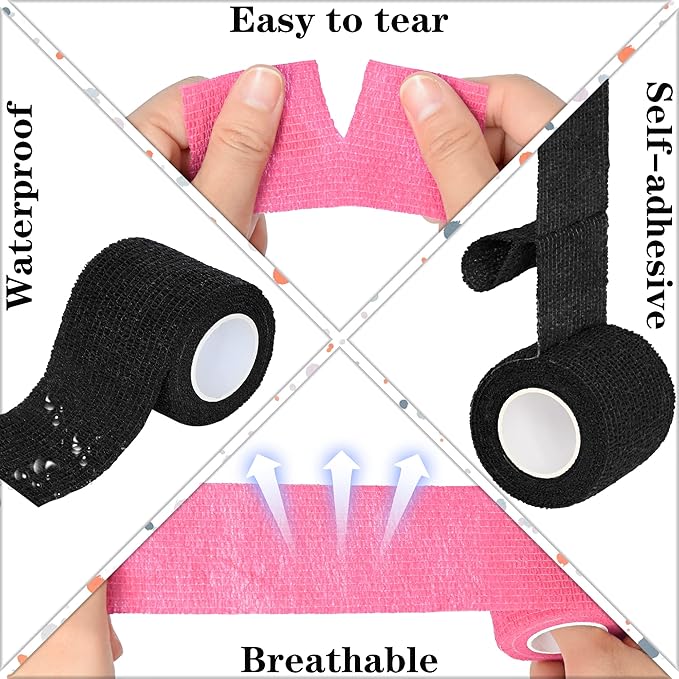 8 Rolls Cohesive Bandage 2” x 5 Yards Self Adherent Bandage Wrap Breathable Vet Tape Elastic Adhesive Bandage for Sports, Wrist, Ankle, Tattoo Wraps(Black)
