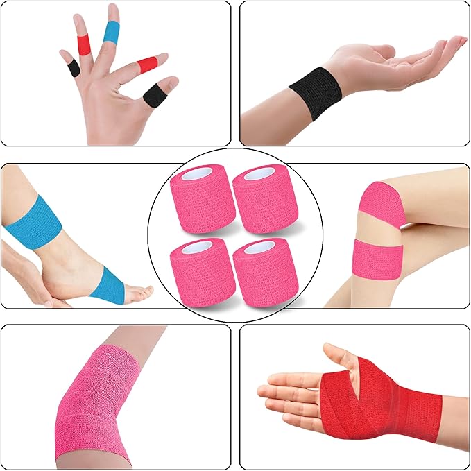 8 Pack 2 in x 5 Yards Cohesive Wrap Self Adhesive Bandage Wrap Elastic Self Adherent Wrap Self Stick Vet Tape for Athletic, Wrist, Ankle, Knees, Pets (Pink)