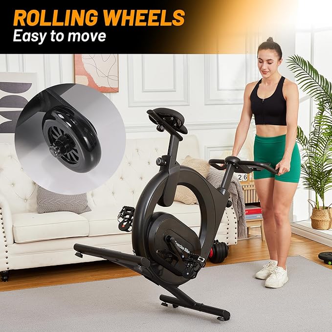 Stationary Bikes for Home,Electromagnetic Control Exercise Bike,Indoor Cycling Bike with Shuttle Smart Knob,Magnetic Resistance/Brake Pad, Low Noise with App, Upgraded Version Seat