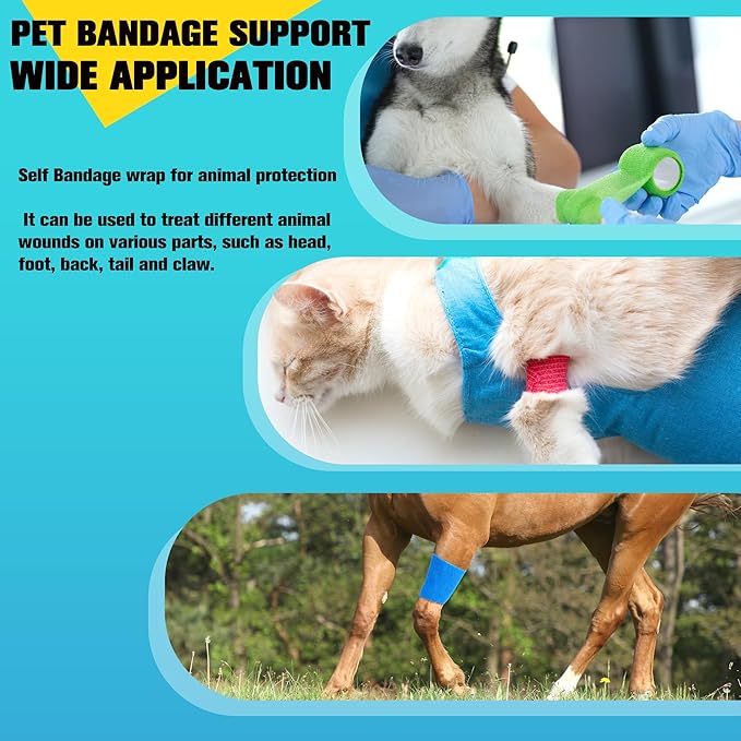 4 Pack Self Adhesive Bandage Wrap, 6 in x 5 Yards Non-Woven Self Adherent Cohesive Bandage, Vet Wrap Wound Tape for Thumb Finger Wrist Knee Ankle, Royal Blue