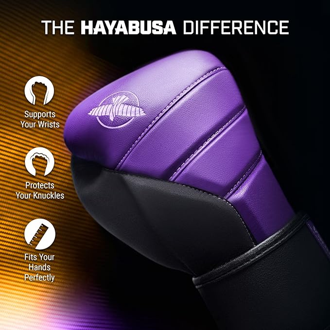 Hayabusa T3 Boxing Gloves for Men and Women Wrist and Knuckle Protection, Dual-X Hook and Loop Closure, Splinted Wrist Support, 5 Layer Foam Knuckle Padding