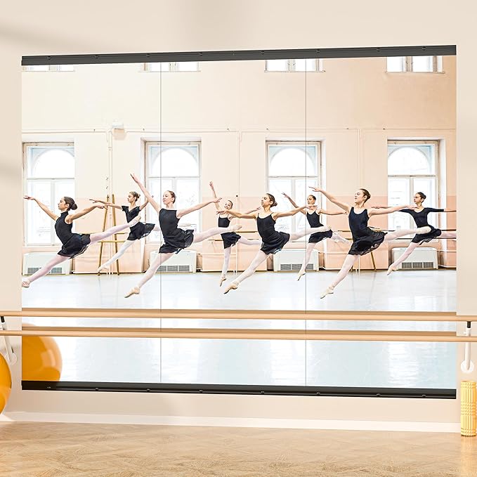 Hasipu 94''x39'' Home Gym Mirror Large Full Length Wall Mounted Full Body Mirror for Yoga Dance Fitness Exercise Studio Bedroom Garage, Frameless Tempered Glass Workout Mirrors Black Rectangular