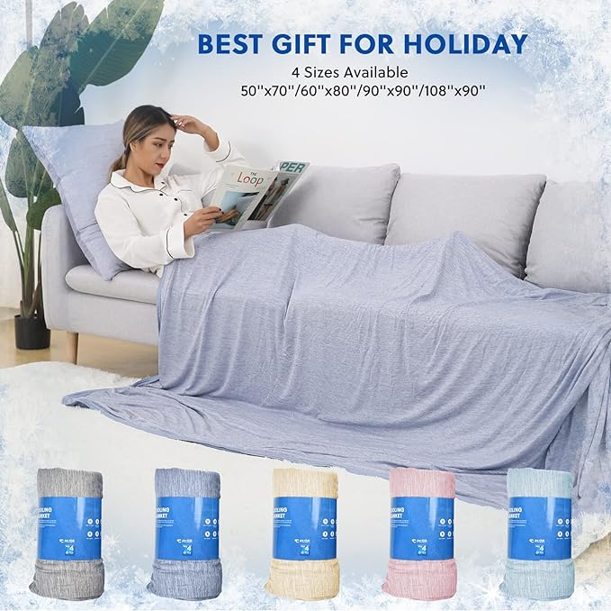HOMFINE Cooling Blankets for Hot Sleepers - Summer Blanket Thin Lightweight Breathable Soft Double Side Enhanced Cooling for Bed Couch Sofa, Keep Cool for Night Sweats (Blue, 108 x 90 inches)