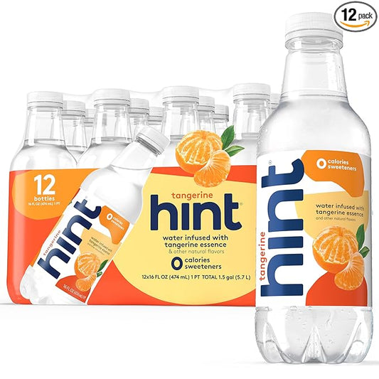 Hint Fruit-Infused Bottled Water, Tangerine - Sugar Free Flavored Water with Zero Calories, Naturally Flavored, and No Artificial Sweeteners - 16 Fl Oz (Pack of 12)