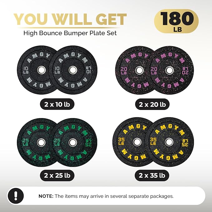 2 Inch Bumper Plates，10-500lbs，Barbell Rubber Olympic Weight Plates Set for Home Gym, Strength Training & Weight Lifting, Multiple Options Colors