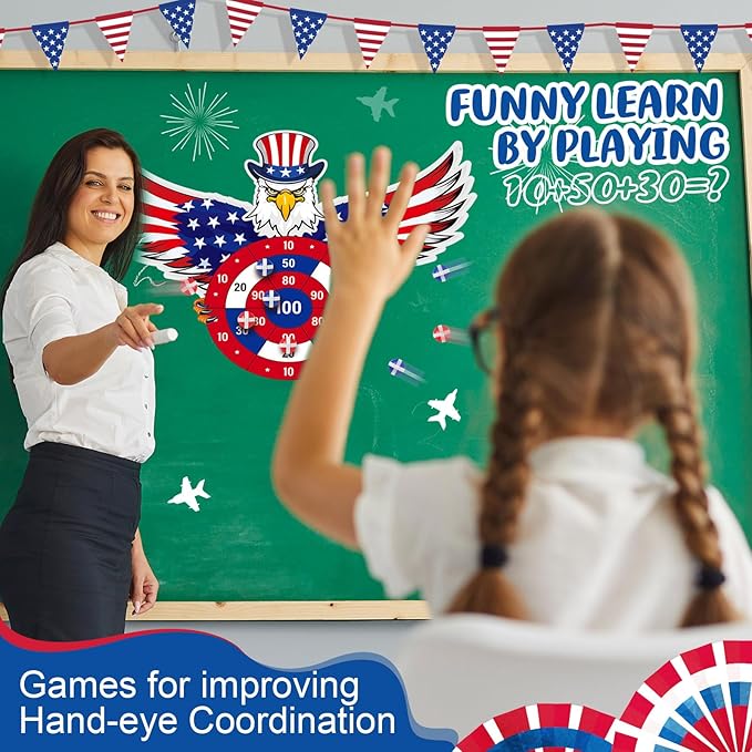 4th of July Games Set Patriotic Dart Board Games with 6 Sticky Balls Independence American Day Party Favor for Red White and Blue Party Throwing Indoor Outdoor Yard(Eagle)