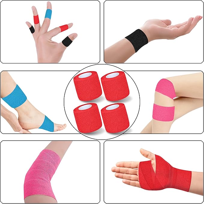 8 Pack 2 in x 5 Yards Cohesive Wrap Self Adhesive Bandage Wrap Elastic Self Adherent Wrap Self Stick Vet Tape for Athletic, Wrist, Ankle, Knees, Pets (Red)