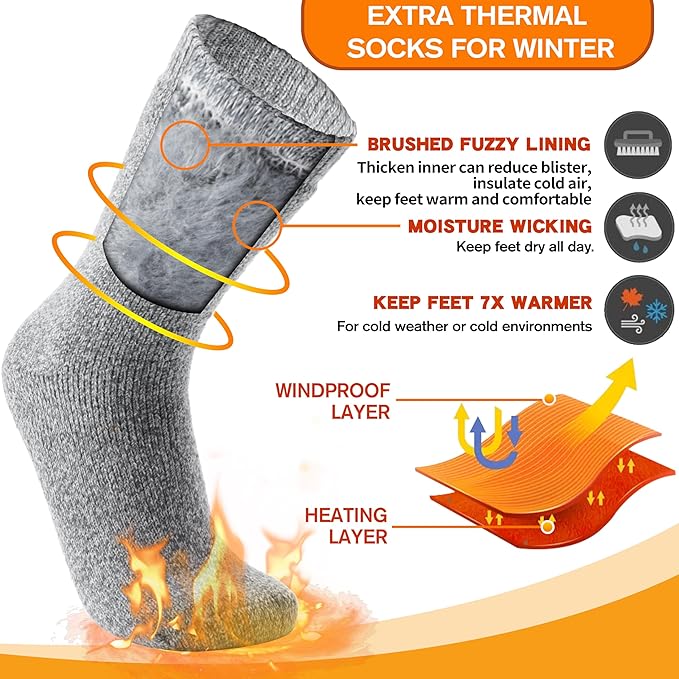 3 Pairs Warm Thermal Socks for Women & Men Winter Ski Thick Boot Insulated Socks for Cold Weather