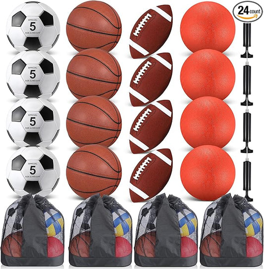 HyDren Sports Balls Set for Teen Adult, Include Official Size Basketball Soccer Ball Football Playground Ball with Pump and Equipment Carry Bag Sports Gift Back to School