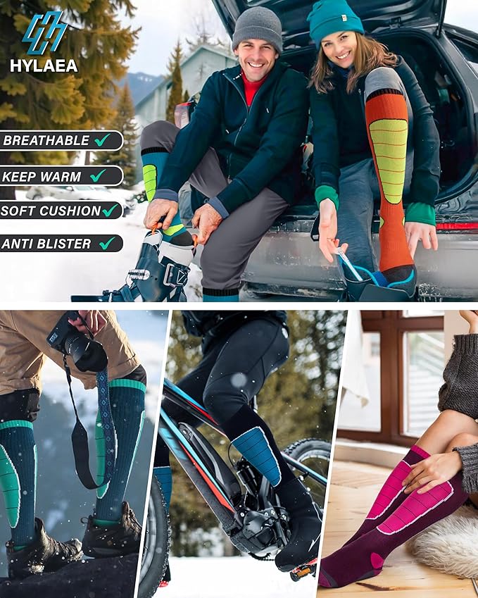 Hylaea Merino Wool Ski Socks, Cold Weather Socks for Snowboarding, Snow, Winter, Thermal Knee-high Warm Socks, Hunting