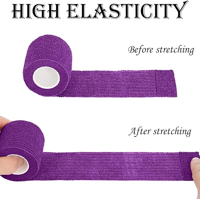 8 Rolls Cohesive Bandage 2” x 5 Yards Self Adherent Bandage Wrap Breathable Vet Tape Elastic Adhesive Bandage for Sports, Wrist, Ankle, Tattoo Wraps(Purple)