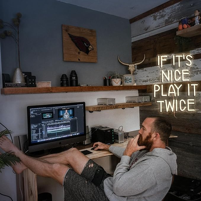 If It’s Nice Play It Twice Neon Sign Warm White Nice LED Light Up Sign for Wall Decor Dimmable USB Powered Letters Neon Light for Game Room Living Room Bar Decor