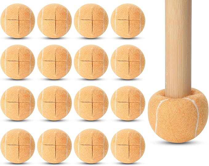 24 Pcs Precut Tennis Balls for Furniture Legs and Floor Protection Chairs Desks Furniture Tennis Balls for Chairs Feet Long Lasting Foot Covers(Beige)