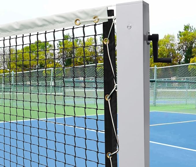 In Ground Tennis Net Set, 4'' Square Aluminum Alloy Posts and Heavy Duty Double-Layer Tennis Net, Unique Built-in Winder Design, Sturdy and Durable, Follows ITF Standards
