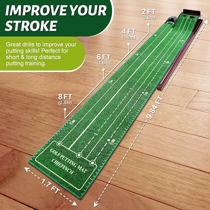 Indoor Putting Mat - Green with 3 Tracks & Auto Ball Return, Mini Golf Game & Practice Equipment, Gift for Golfer Lovers
