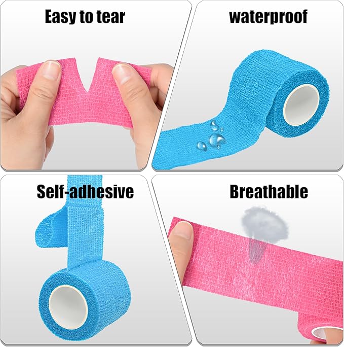6 Pack 2 Inches Self Adhesive Bandage Wrap Breathable Cohesive Bandage Elastic Tape for Pets, Athletic, Sports, Wrist, Knee, Ankle(5 Yards Per Roll, Light Blue)