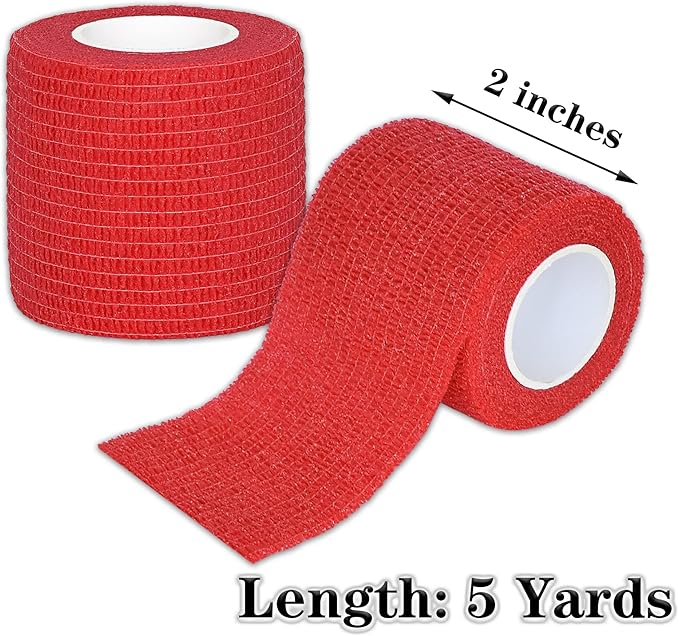 8 Rolls Cohesive Bandage 2” x 5 Yards Self Adherent Bandage Wrap Breathable Vet Tape Elastic Adhesive Bandage for Sports, Wrist, Ankle, Tattoo Wraps(Red)