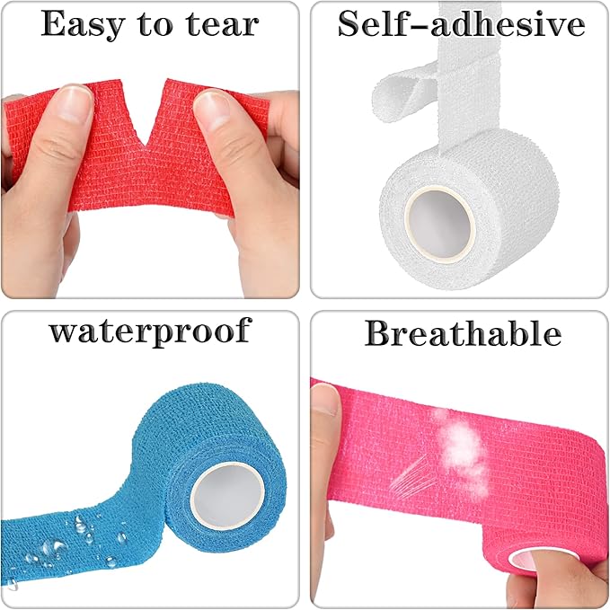 8 Pack 2 in x 5 Yards Self Adhesive Bandage Wrap Elastic Cohesive Self Adherent Bandage Self Stick Vet Tape for Athletic, Wrist, Ankle, Knees, Pets (White)