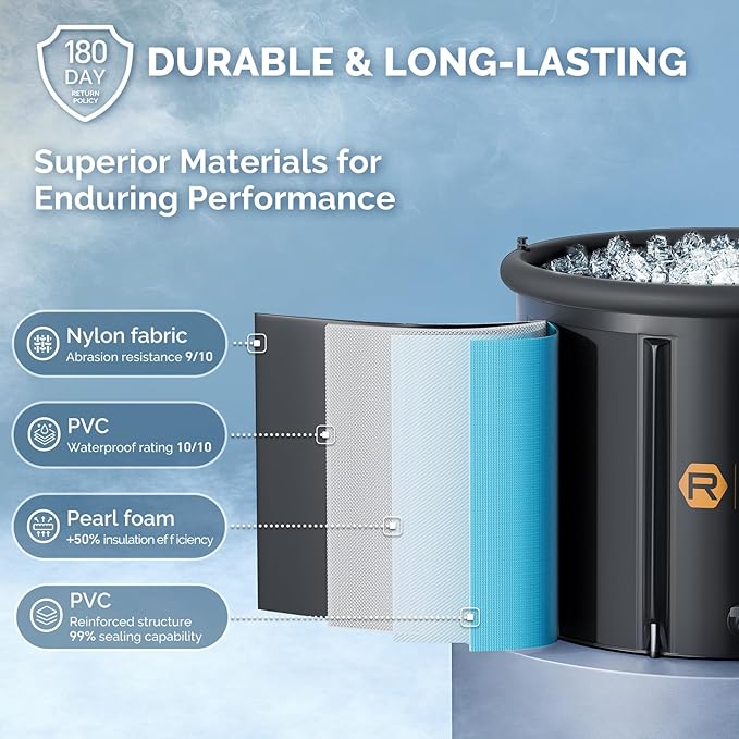 Ice Bath Tub for Athletes, 116 Gal XL Cold Plunge Tub for Recovery and Cold Water Therapy, Portable Multiple Layered Ice Pod Barrel for Outdoor, Inflatable Icebath Tub at Home, Pure Black