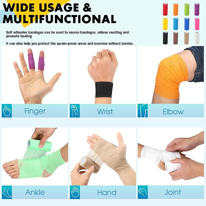 4 Pack Self Adhesive Bandage Wrap, 6 in x 5 Yards Non-Woven Self Adherent Cohesive Bandage, Vet Wrap Wound Tape for Thumb Finger Wrist Knee Ankle, Royal Blue