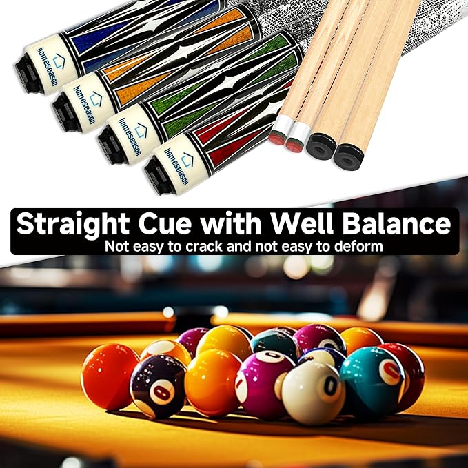 HomeSeason Pool Cue Stick 58" Billiard Cue Sticks 3D Printed Grip Professional Low Deflection Pool Sticks Maple Wood Pool Sticks 13mm Tip