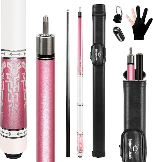 HomeSeason Glass Fiber Pool Cue 58" Professional Pool Stick 12.7mm 4-Layer Tip Low Deflection Cue Stick, 3 * 8/8Joint Pin, Ultra-Smooth, Billiard Cue Sticks