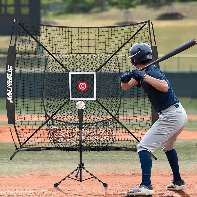 6'X6' Baseball Softball Practice Net,Pitching Net,Batting Net,with Bonus Strike Zone,Target and Bow Frame,for Hitting,Pitching,Catching