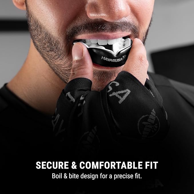 Hayabusa Combat Sports Mouth Guard Youth, Kids and Adult Sizes Comes with Case - Black/White, Adult