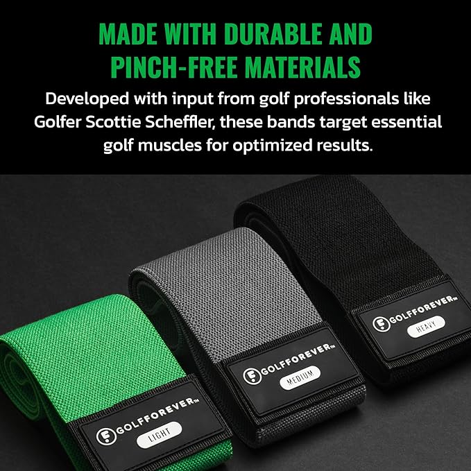 GolfForever Mini Bands Proven by Golfer Scottie Scheffler | Golf Training Premium Fitness Bands | Premium Golf Training Aid to Improve Strength Flexibility & Swing Posture | 3 Resistance Levels | 3pcs