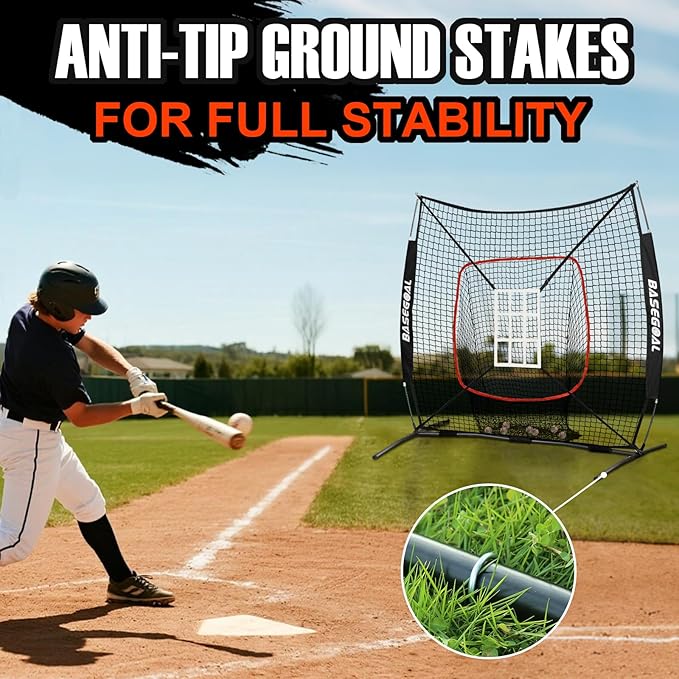 6'×6' Baseball Softball Practice Net,Baseball Backstop,with Batting Tee,Ball Caddy,for Hitting Pitching Batting Catching with Bow Frame,Bonus Strike Zone,Target,Portable and Foldable