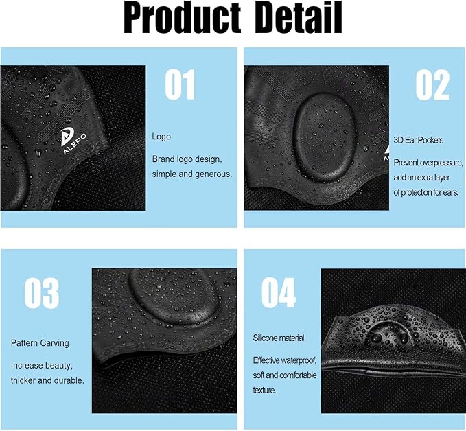 2 Pack Unisex Swim Caps with 3D Ear Protection, Durable Flexible Silicone Swimming Hats for Women Men Kids Adults, Bathing Swimming Caps for Short/Long Hair with Ear Plugs&Nose Clip