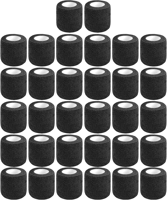 32 Rolls Self Adhesive Bandage Wrap 2 inch Cohesive Bandage Wrap Stretch Bandages Wraps Tape Black Elastic Self-Adherent Tape for Wrist Ankle Sports Swelling Sprains