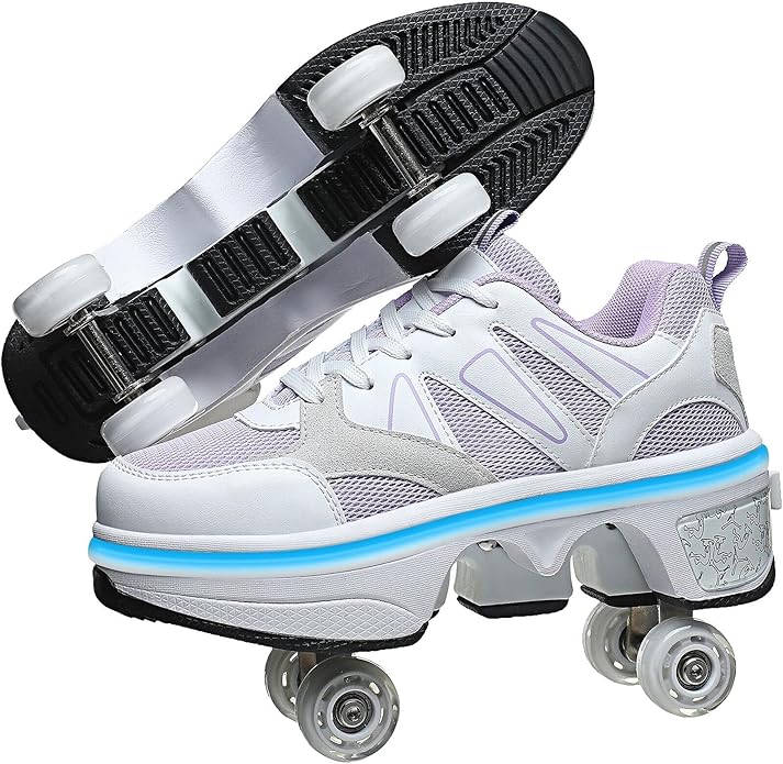 2-in-1 Roller Skates & Sneakers Unisex Retractable Wheels Outdoor Fun & Fitness Kick Roller Shoes