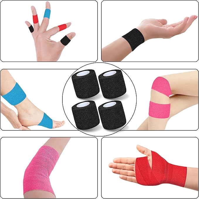 8 Pack 2 in x 5 Yards Cohesive Wrap Self Adhesive Bandage Wrap Elastic Self Adherent Wrap Self Stick Vet Tape for Athletic, Wrist, Ankle, Knees, Pets (Black)