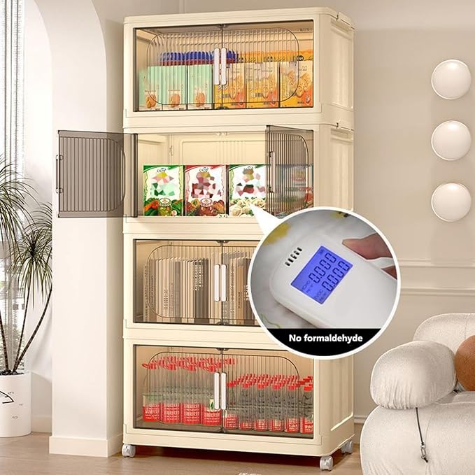 Holaki 156 QT Collapsible Closet Organizers with Lid, 4 Tier Stackable Plastic Storage Bins Cabinet with Wheels and Magnetic Door (White)