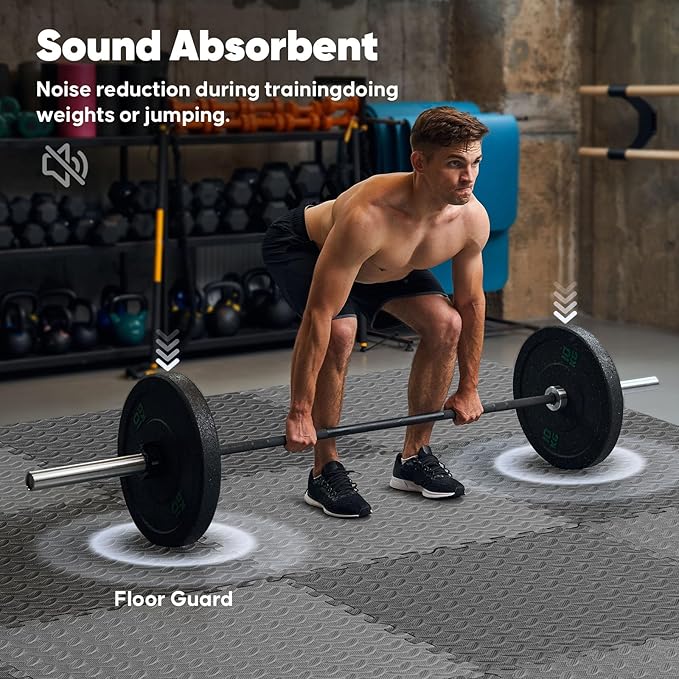 Home Gym Mat, Puzzle Exercise Mat, of EVA Interlocking Foam Floor Tiles for Home Workout Equipment and Kids' Play Areas - Blue, 24 in x 24 in x ½ in - 16 Tiles (Blue, 16 Pack 64 sq ft)