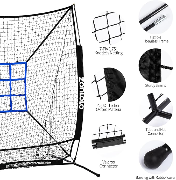 6 x 6 FT Baseball Net with 3 Diffferent Targets, Portable Practice Net for Batting，Hitting，Pitching and Throwing,Compact Package with Small Carrying Bag，Great for Kids
