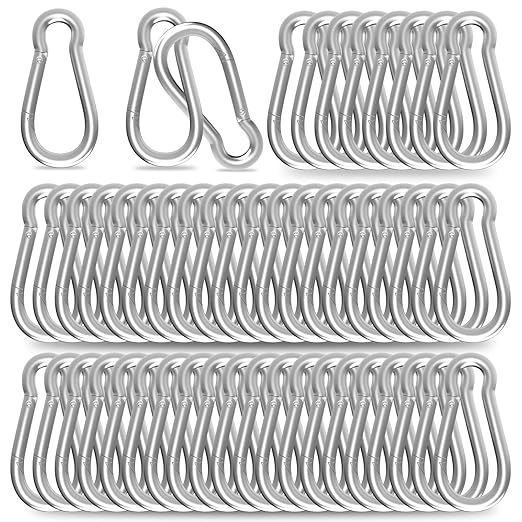 50PCS M5 Spring Snap Hook Carabiner, Heavy Duty Galvanized Steel Carabiner Clip, 200LBS Holding Capacity Spring Clips for Hammock Swing Outdoor Travel
