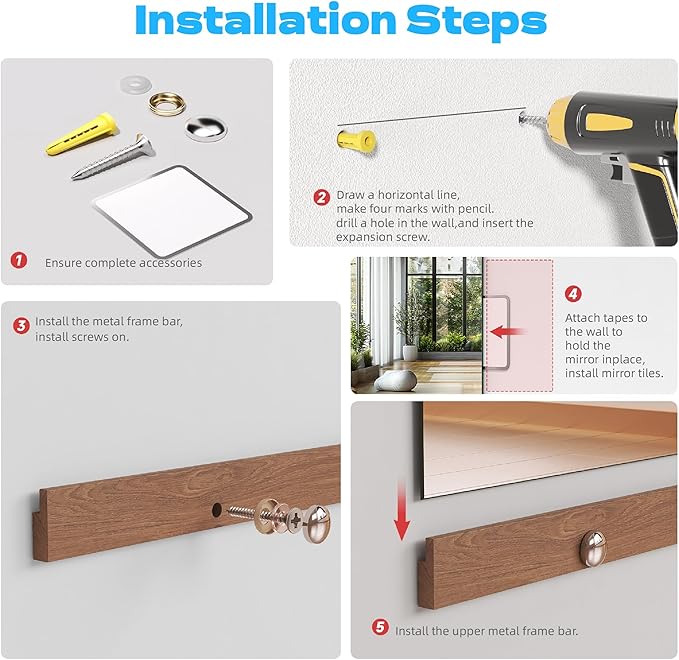 Hasipu 2Pcs 55''x17'' Home Gym Mirror Large Full Length Wall Mounted Full Body Mirror for Yoga Dance Fitness Exercise Studio Bedroom Garage, Frameless Tempered Glass Workout Mirrors Walnut Rectangular