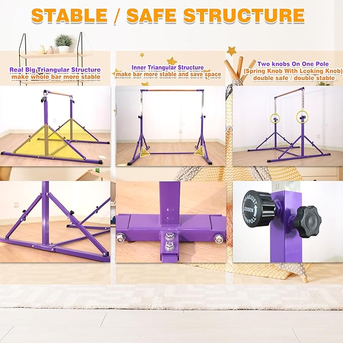 4FT/5FT Gymnastic Bar Set Gymnastics Horizontal Bar Gymnastics Kip Bar for Kids Home Use