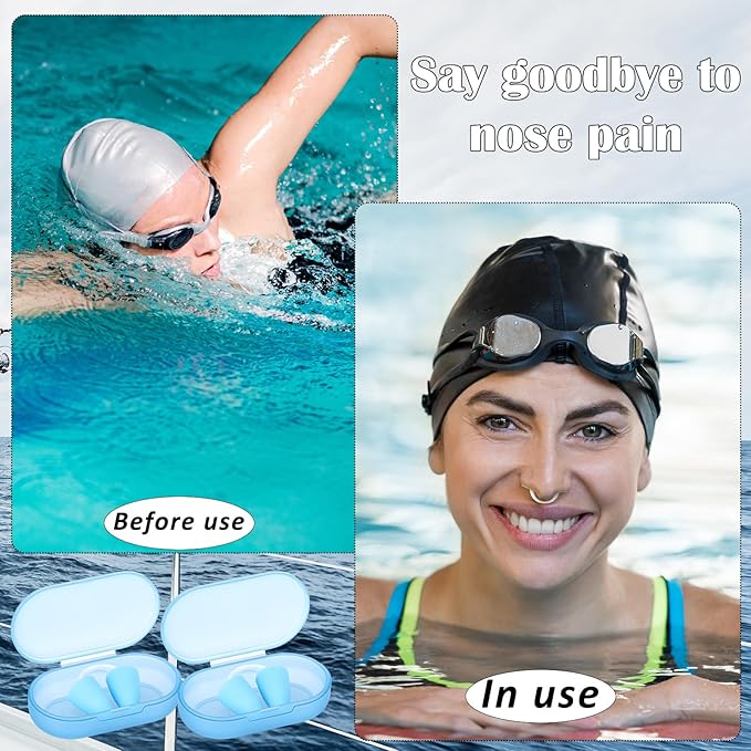 2 Pack Nose Plugs for Swimming for Adults and Kids (Age 7-12), Waterproof Soft Silicone Swimming Protectors Nose Block Nostril Plugs for Swimmers Surfers Water Sports