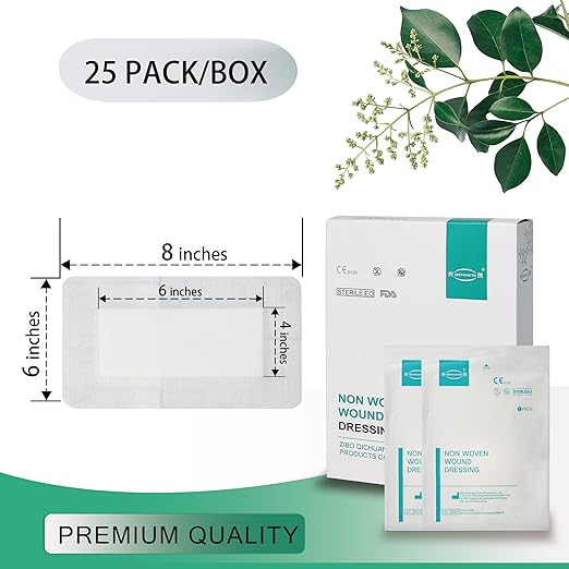 6X8 Inches Extra Large Sterile Adhesive Island Wound Dressing Bandages - Non Woven Cover with Bordered Gauze Pads, 25 Individually Pack, High Absorbent, Medical Grade by QICHUANG(6X8 INCHES - C25)