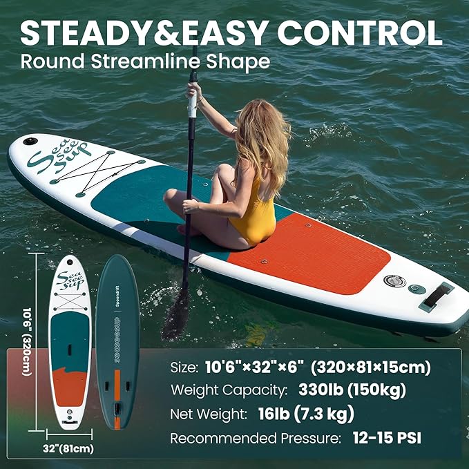 Inflatable Stand Up Paddle Board with Sup Board Accessories, Durable, Lightweight,Wide Stable Design,Wide Non-Slip Deck, Non-Slip Comfort Deck Pink Paddle Board for Women & Girls