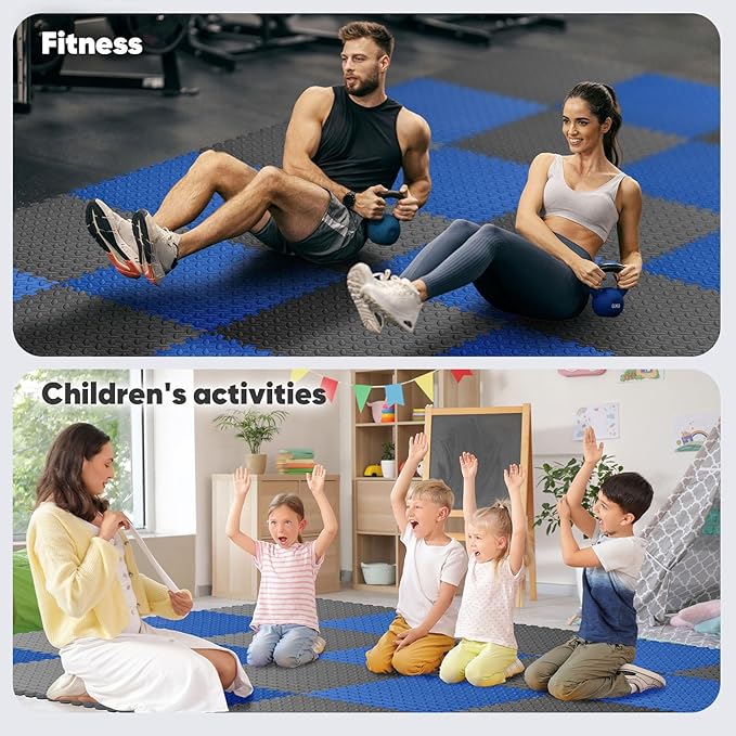 Home Gym Mat, Puzzle Exercise Mat, EVA Interlocking Foam Floor Tiles for Home Workout Equipment and Kids' Play Areas - Grey, 24 in x 24 in x ½ in - 12 Tiles (Grey, 12 Pack, 48 SQ FT)