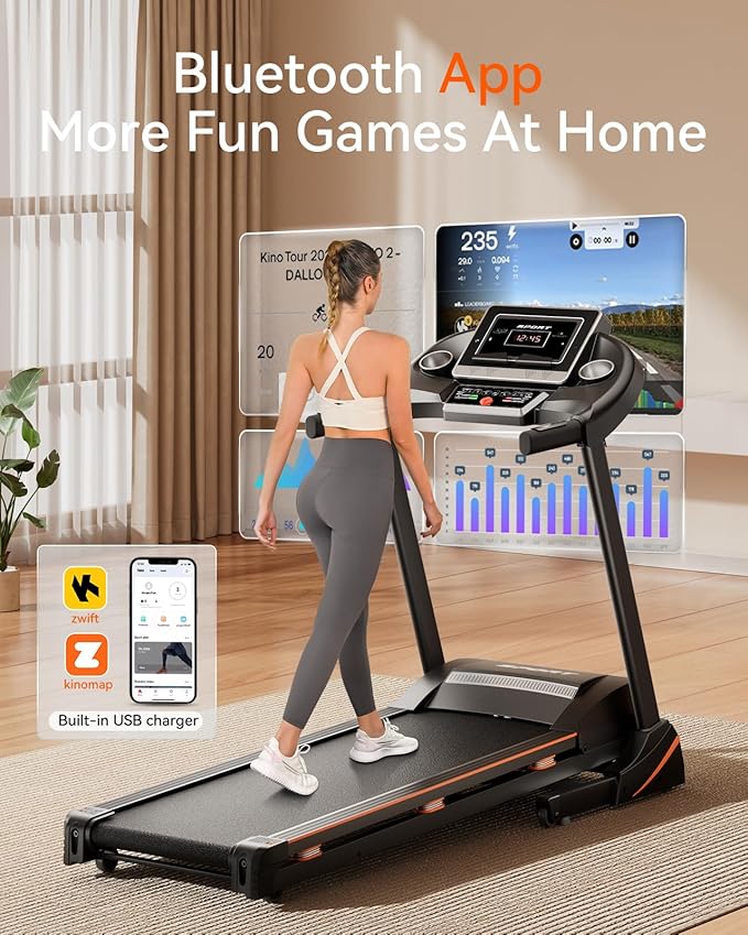 Treadmills for Home, Treadmill with 0-15% Auto Incline, 3HP Folding Treadmills for Running Walking with 300LBS Weight Capacity, Incline Treadmill Equipped with Bluetooth & Pulse Monitor