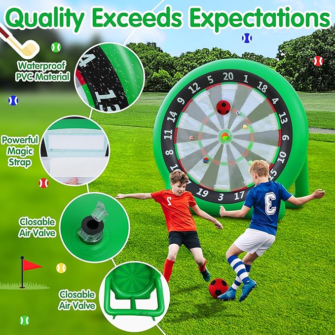 6FT Inflatable Dartboard, Giant Kick Darts Soccer Darts Golf & Throw Dart with Air Pump, Giant Outdoor Games, Blow up Soccer Dart for Yard Party Large Dartboard for Kids & Adults 20+Games