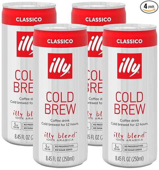 illy Ready To Drink Coffee - Cold Brew Cans - 100% Arabica Coffee - Smooth & Refreshing Taste - Convenient, Easy to Carry Coffee Drink – No Preservatives - 8.5 oz. (Pack of 4)