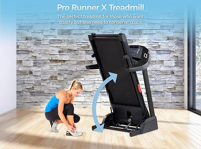 Pro Runner X Treadmill - Heavy Duty Home Construction - FreeSync FTMS Bluetooth Connectivity - Low 6.5" Step-up Height - Foldable Compact Storage - Orthopedic Belt - 350 lb Capacity