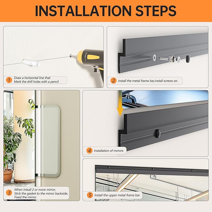 Hasipu 48''x30'' Home Gym Mirror Large Full Length Wall Mounted Full Body Mirror for Yoga Dance Fitness Exercise Studio Bedroom Garage, Frameless Tempered Glass Workout Mirrors Black Rectangular