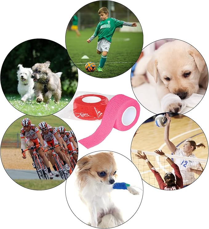 6 Pack 1 Inches Self Adhesive Bandage Wrap Breathable Cohesive Bandage Elastic Tape for Pets, Athletic, Sports, Wrist, Knee, Ankle(5 Yards Per Roll, Mixed Colors)